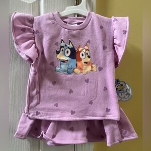 NWT Bluey Fleece Purple Hearts Skirt Set 2T